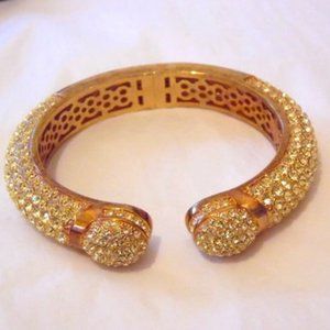 Joan Boyce  Goldtone " kissable" Yellow Pave Crystal Cuff Bracelet Size M/L